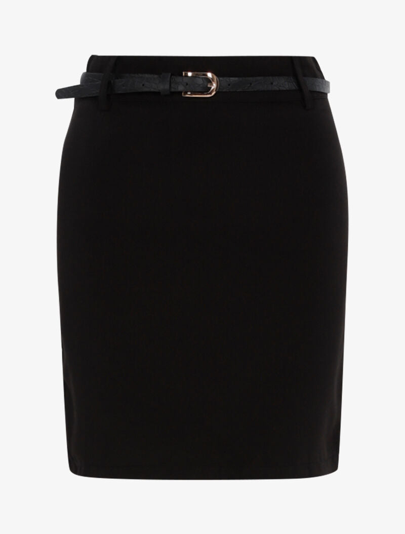 Jupe unie ceinturée - noir - 1