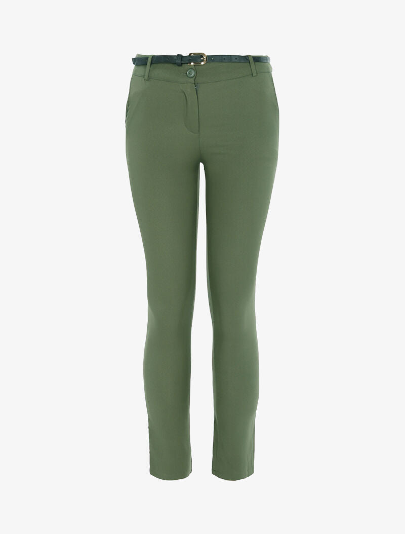 Pantalon uni ceinturé - kaki - 3