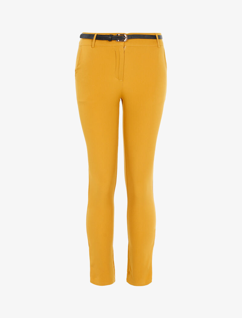 Pantalon uni ceinturé - jaune - 1
