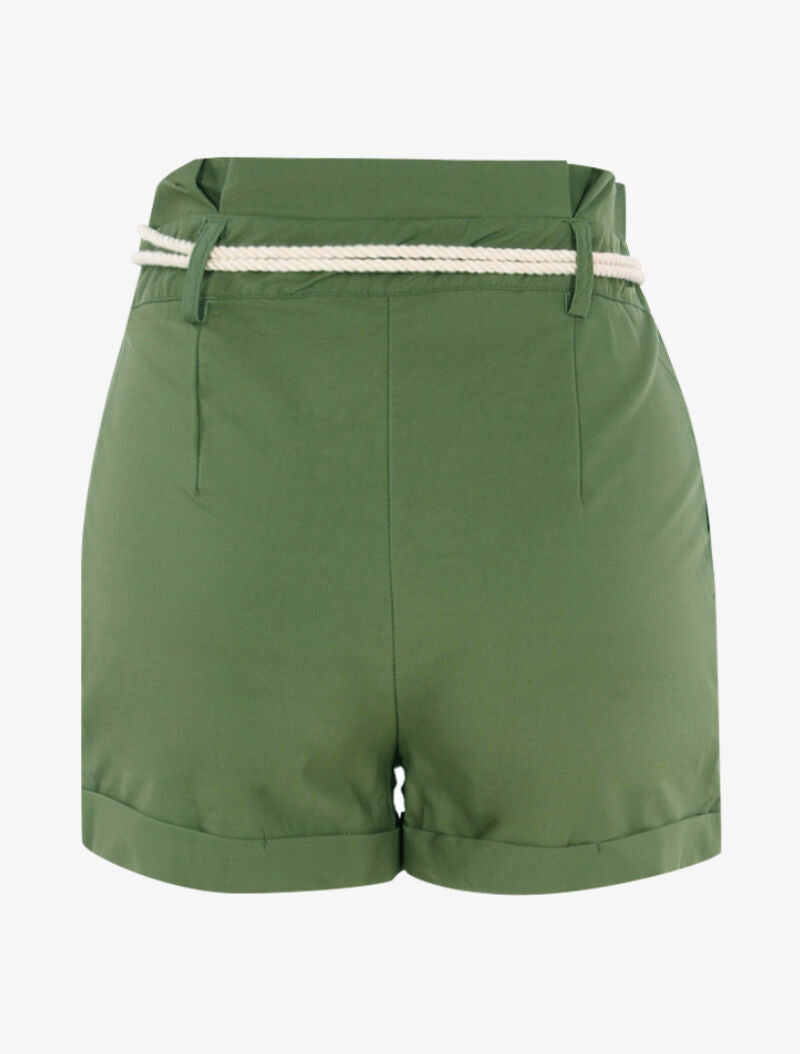 Short uni avec ceinture style corde - kaki - 2