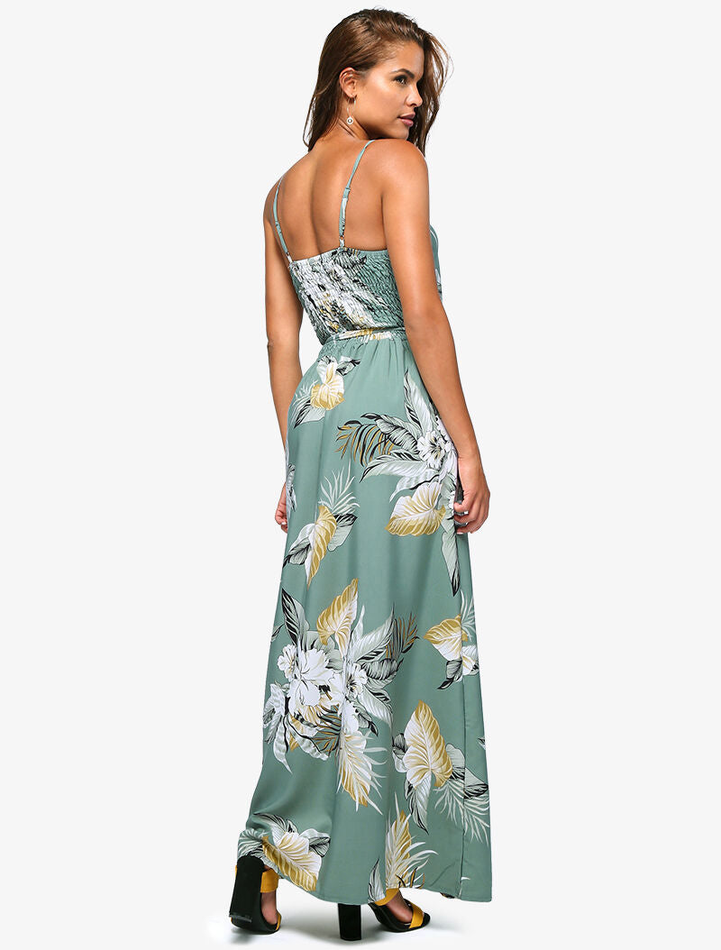 Robe longue à imprimé tropical - bleu gris - 4