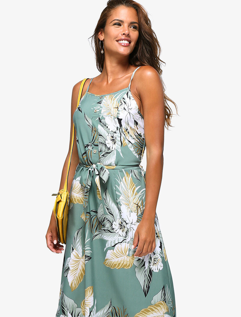 Robe longue à imprimé tropical - bleu gris - 5