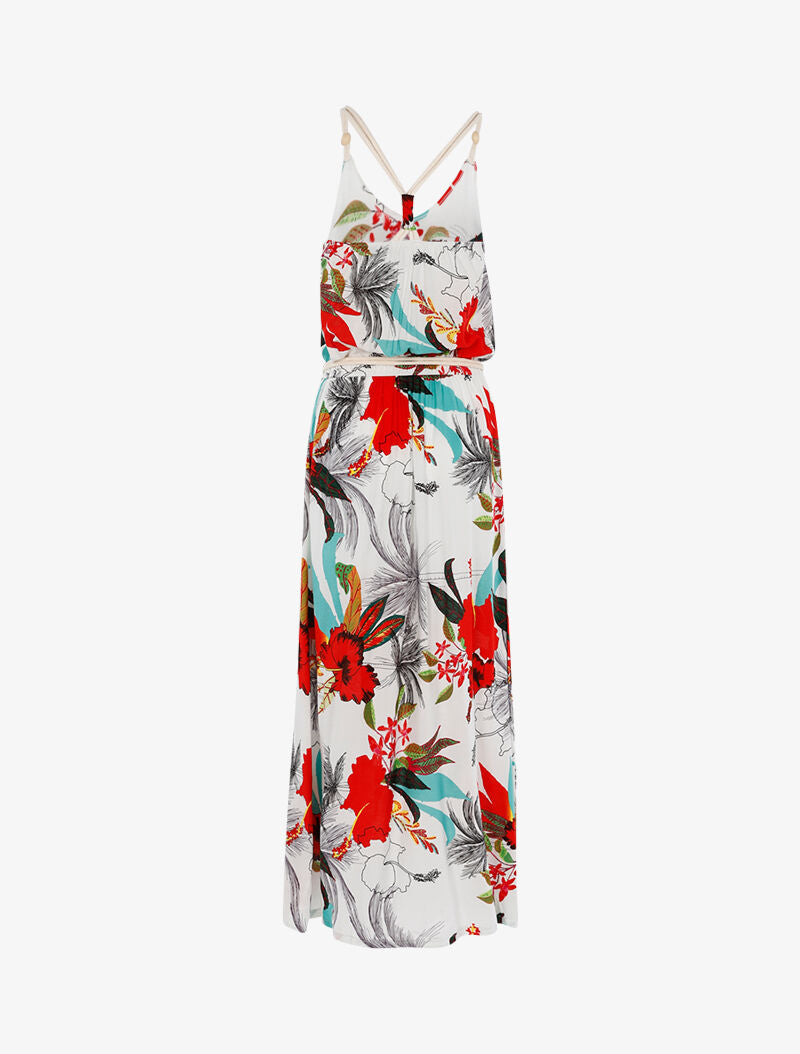Robe à imprimé tropical et détails style cordes - blanc - 2