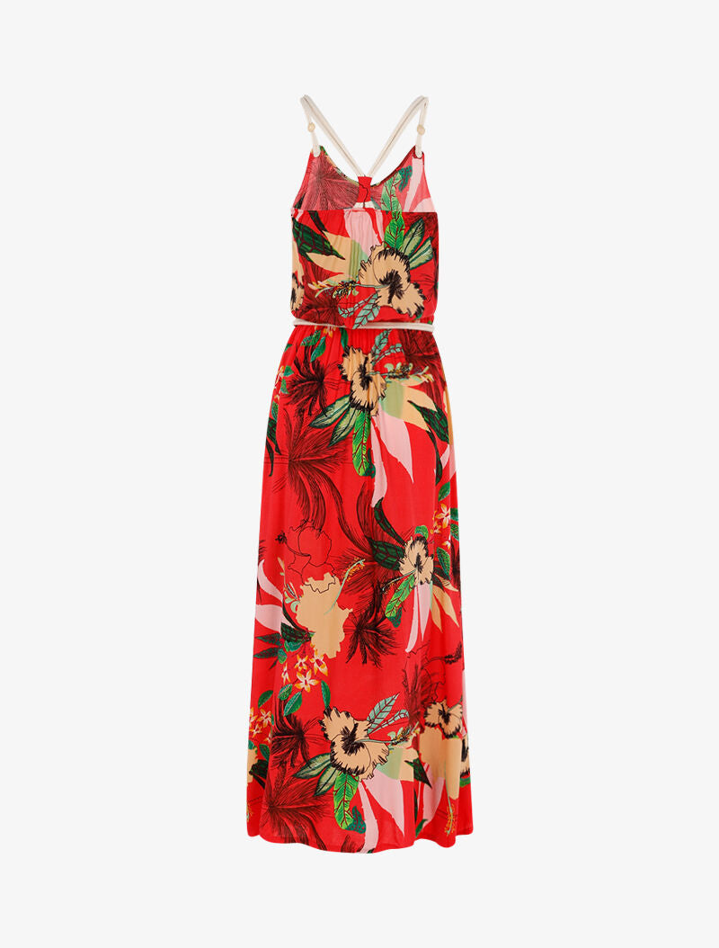 Robe à imprimé tropical et détails style cordes - rouge - 2