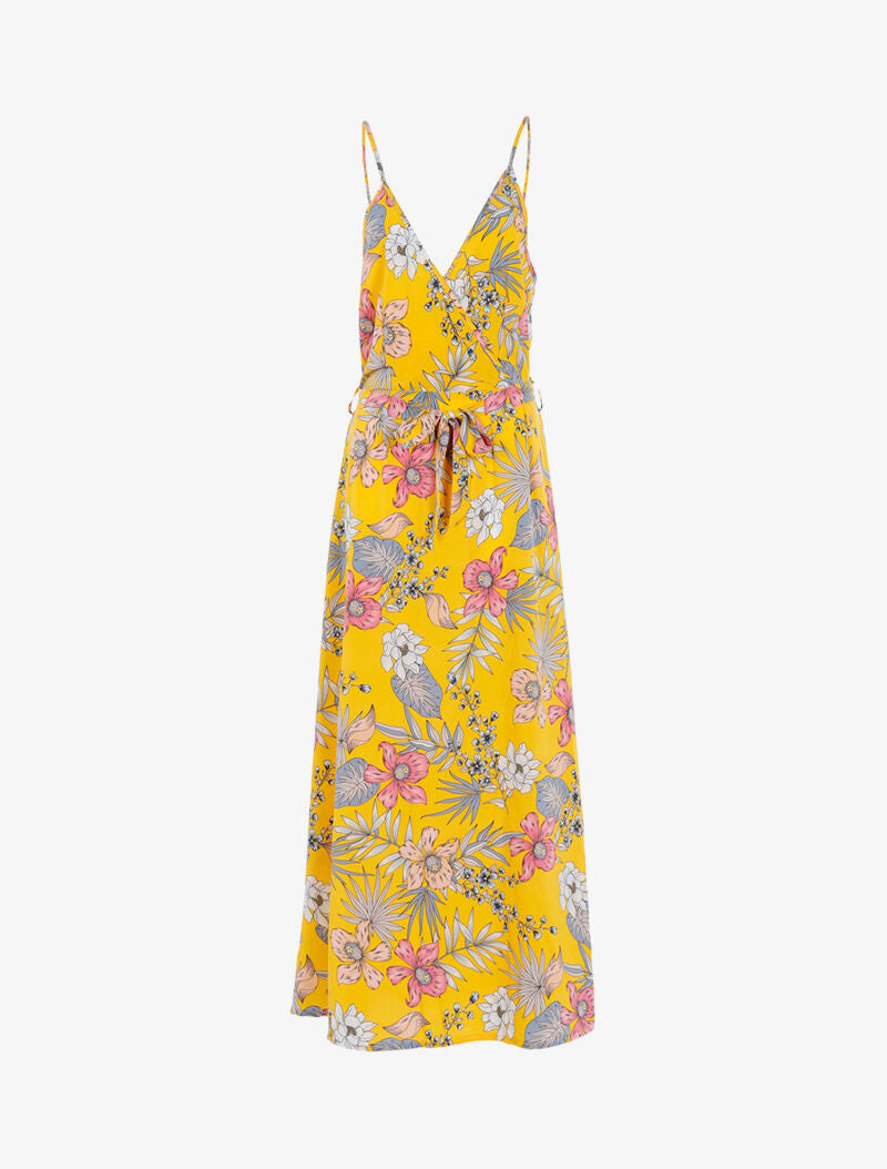 Robe fleurie à encolure cache-coeur - jaune - 1