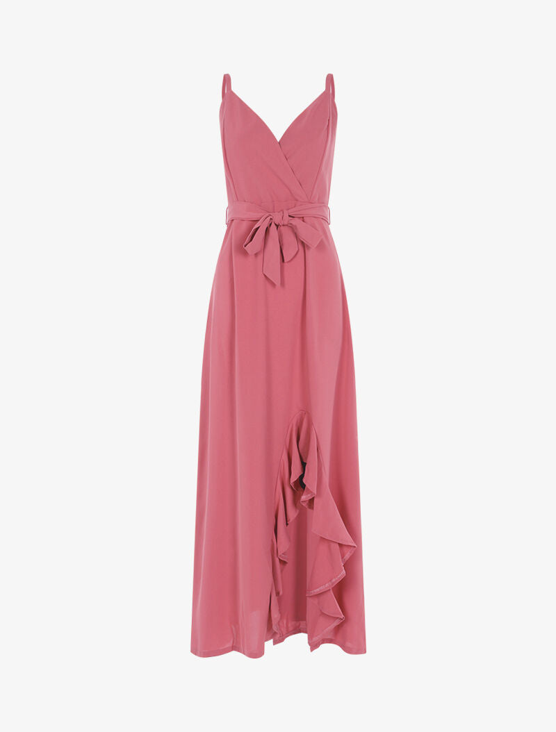 Robe longue à bord fendu volanté - rose - 1