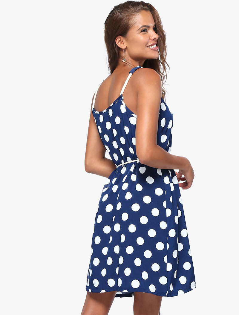 Robe trapèze à pois - bleu - 4