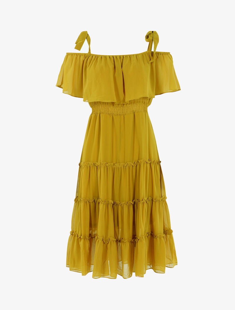 Robe col bardot volantée - jaune - 3