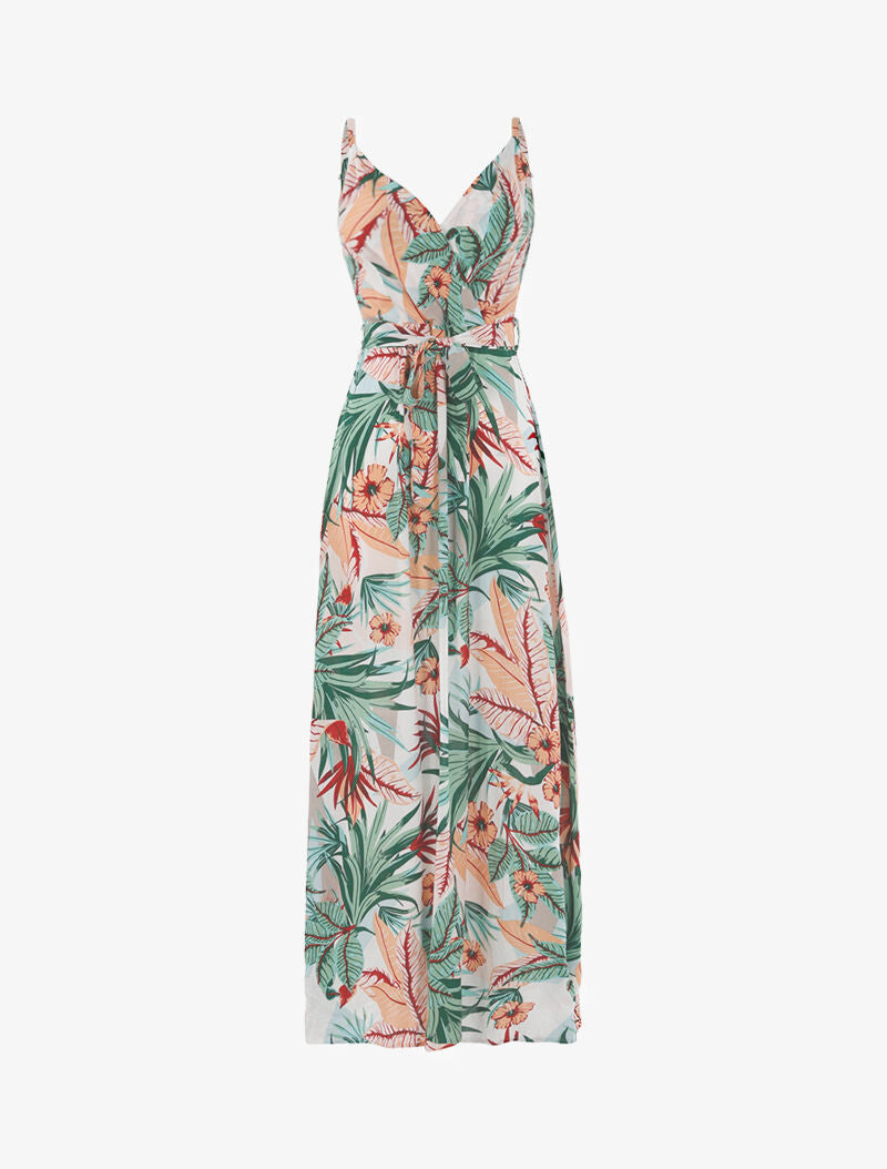 Robe longue à imprimé tropical - ecru - 1