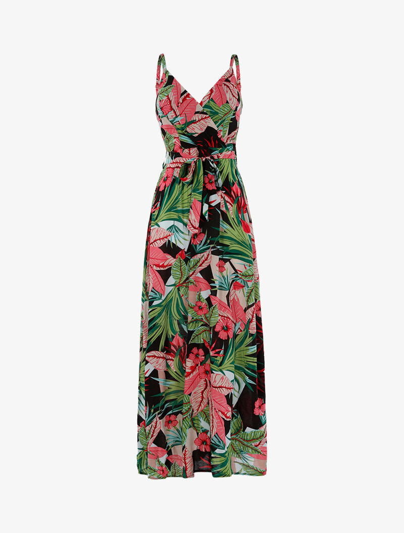 Robe longue à imprimé tropical - noir - 1