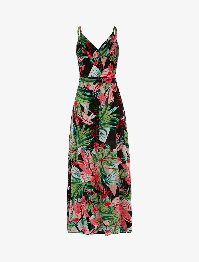 Robe longue à imprimé tropical - noir - 2