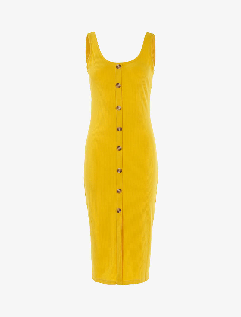 Robe côtelée à boutonnière - jaune - 1