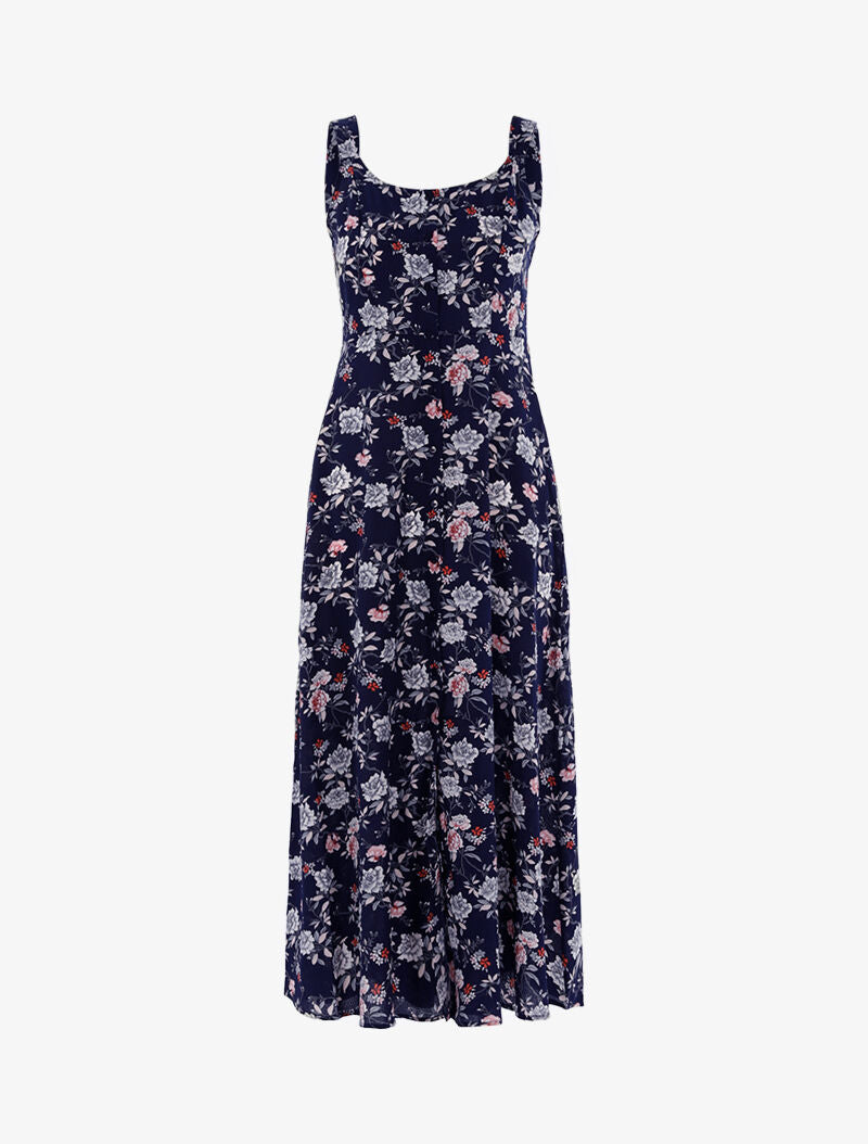 Robe fleurie à dos ajouré - marine - 1