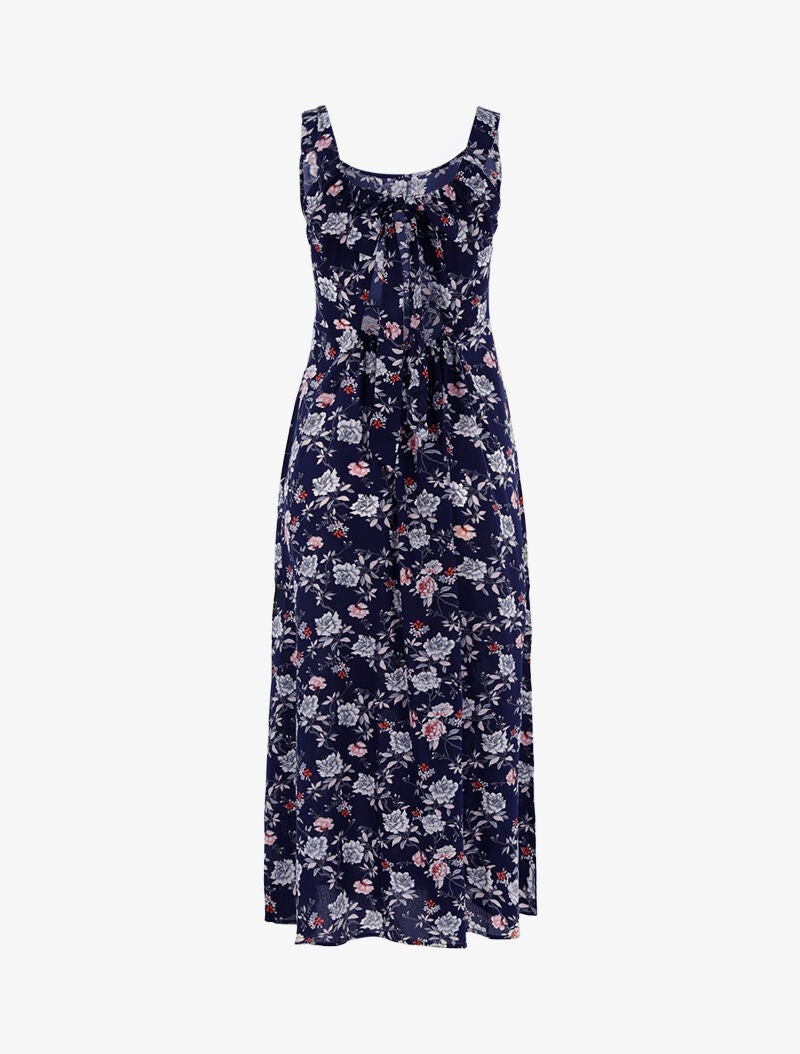 Robe fleurie à dos ajouré - marine - 2