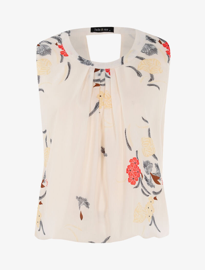 Top boule à imprimé floral - beige - 1