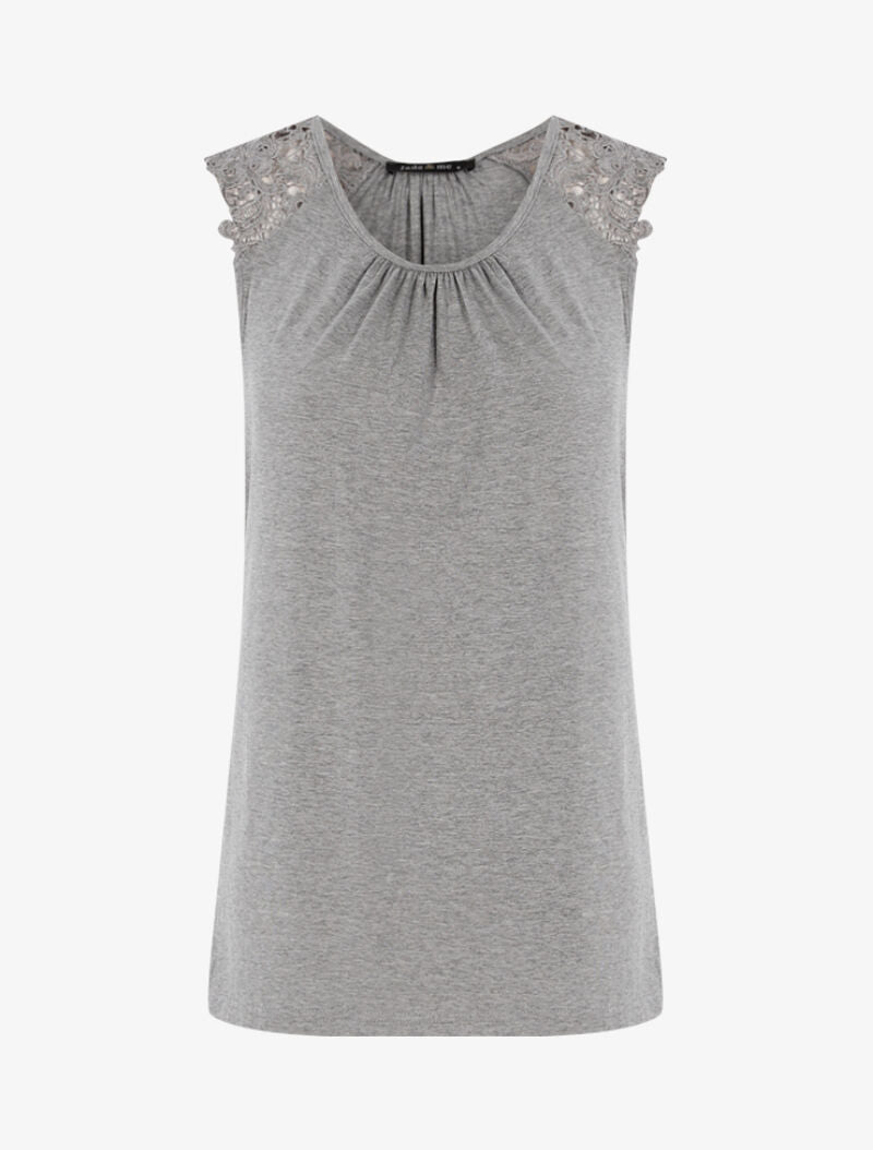 Top à épaules en crochet - gris clair - 1