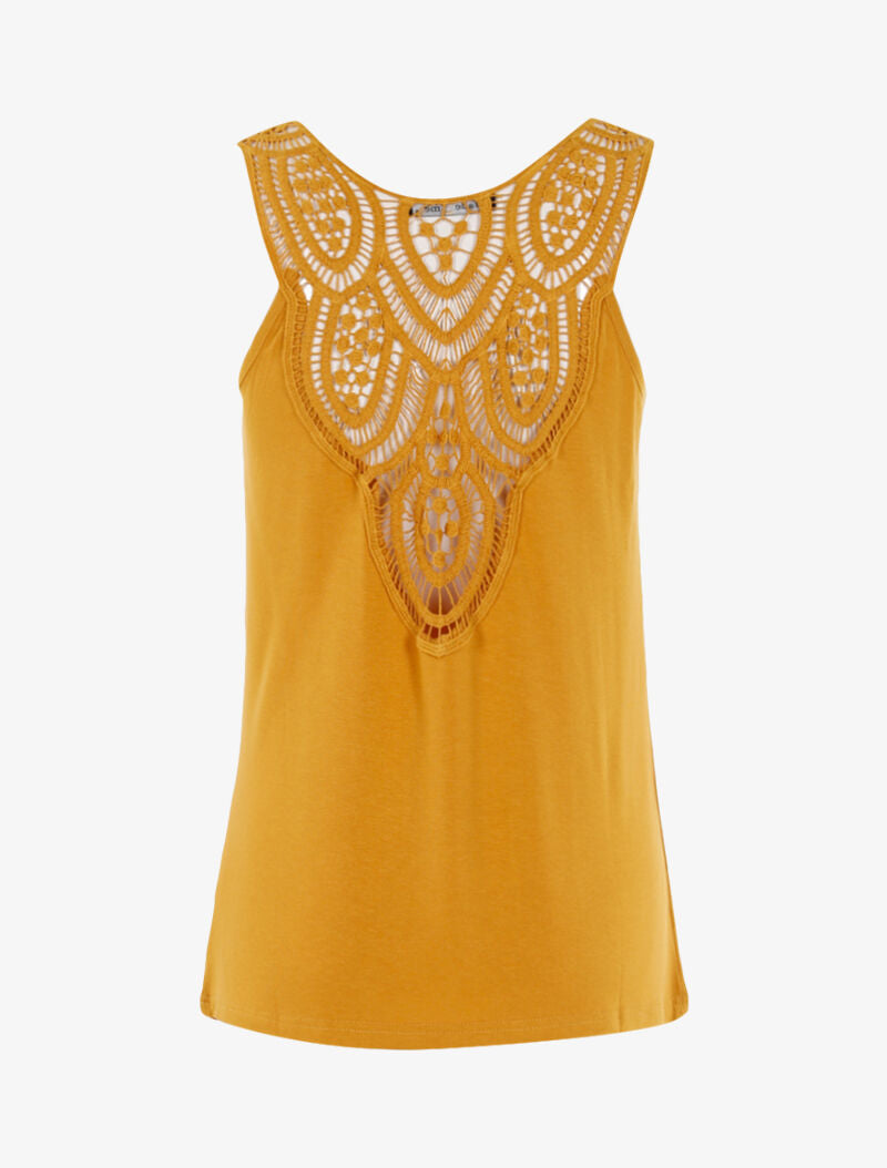 Top col bénitier à dos en crochet - jaune - 2