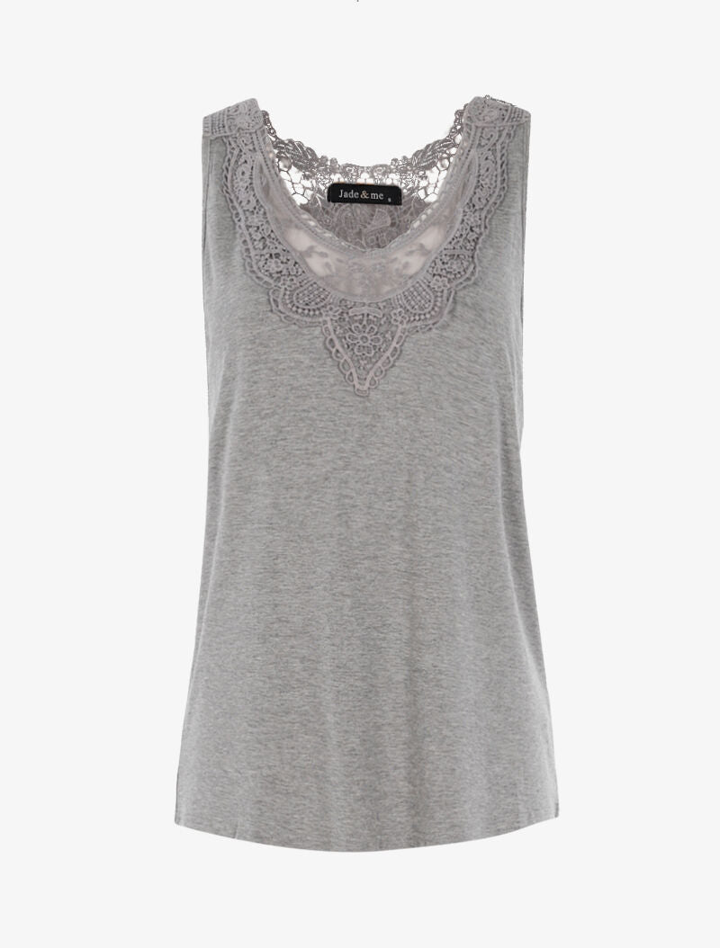 Top à empiècements tulle et crochet - gris clair - 3