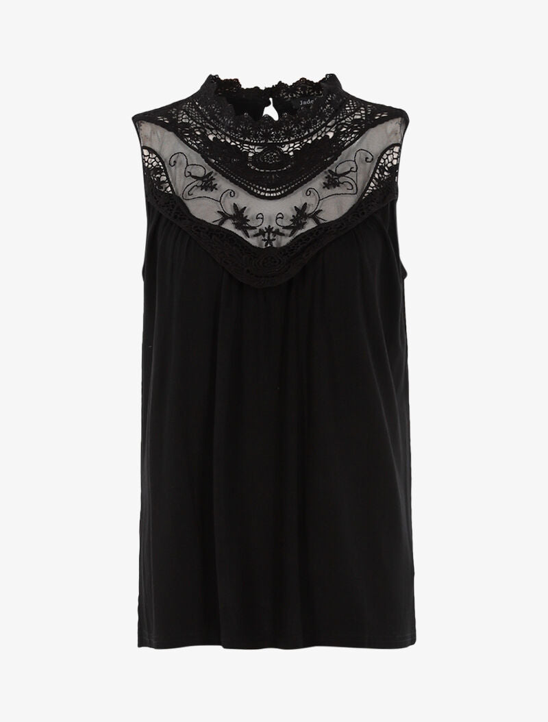 Top à décolleté en tulle et crochet - noir - 3