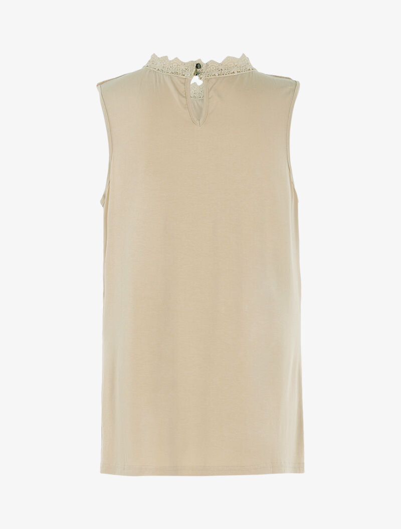 Top à décolleté en tulle et crochet - beige - 2