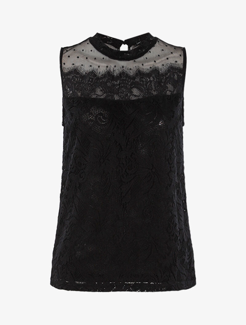 Top en tulle et dentelle festonnée - noir - 3