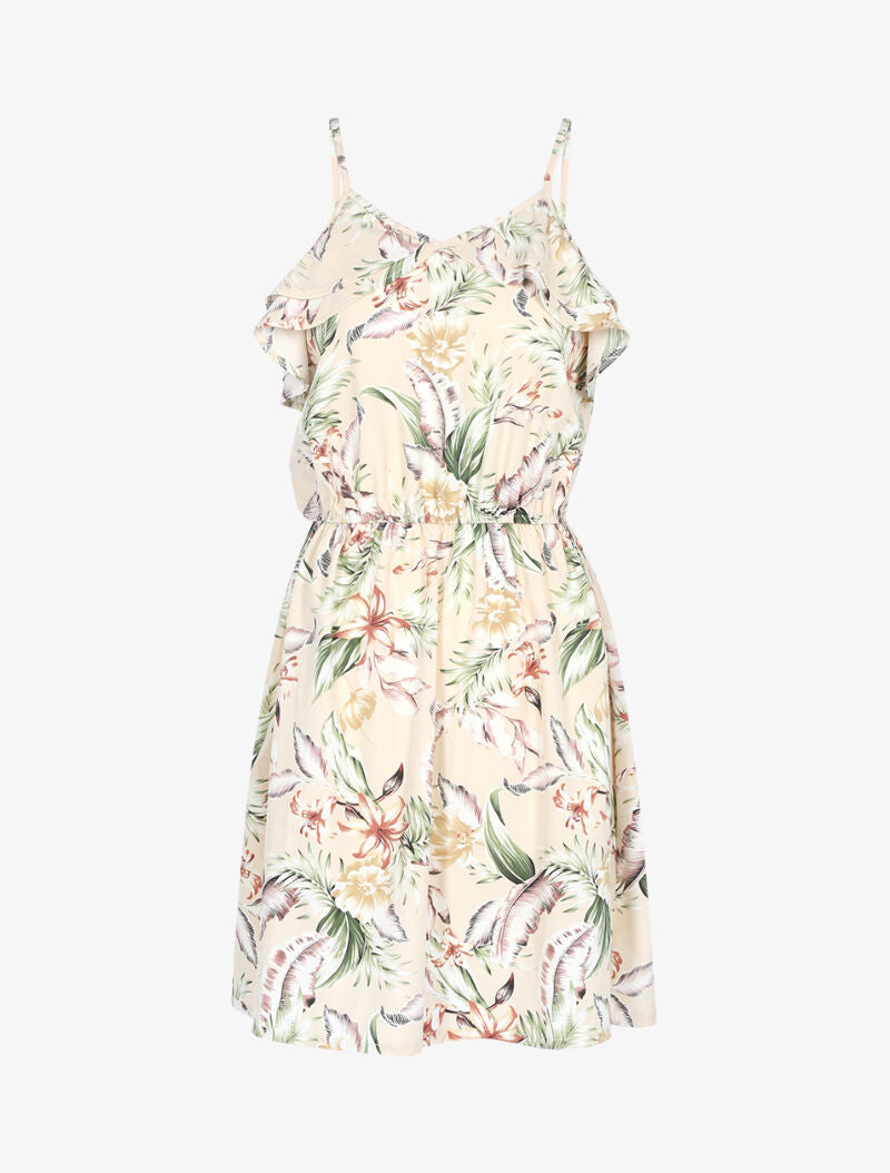 Robe imprimée à encolure volantée - beige - 3