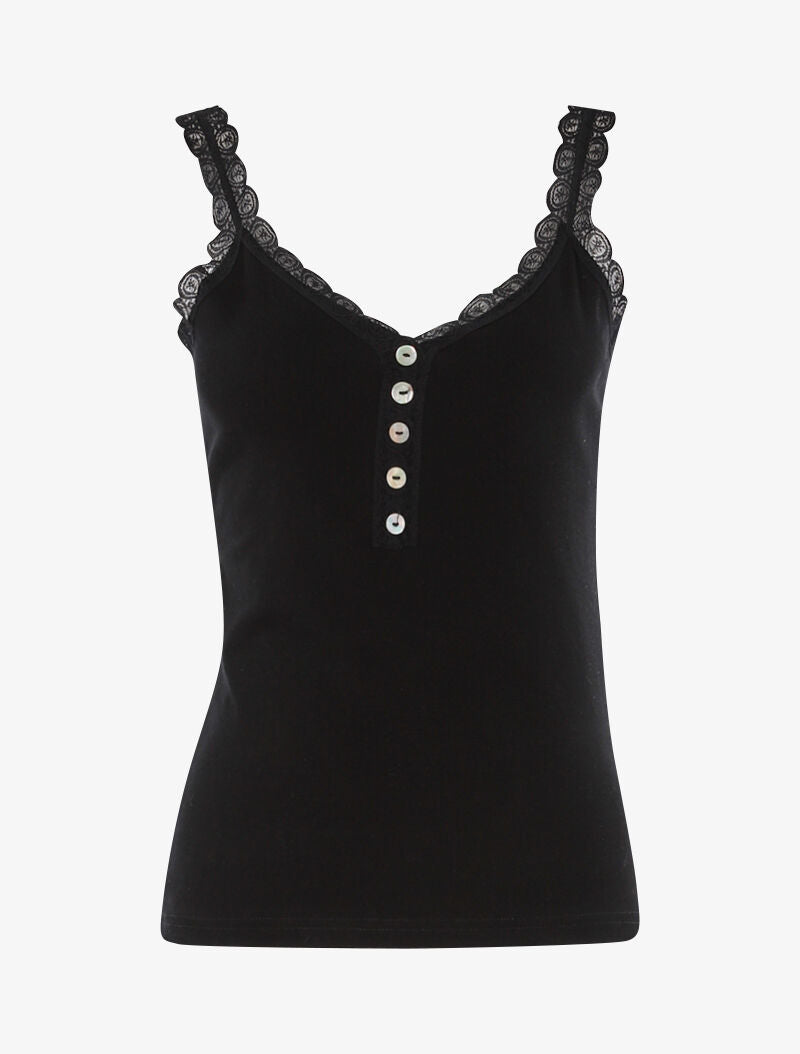 Débardeur à encolure et bretelles en dentelle - noir - 1