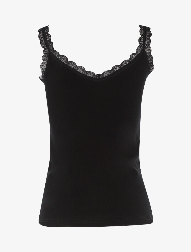 Débardeur à encolure et bretelles en dentelle - noir - 2