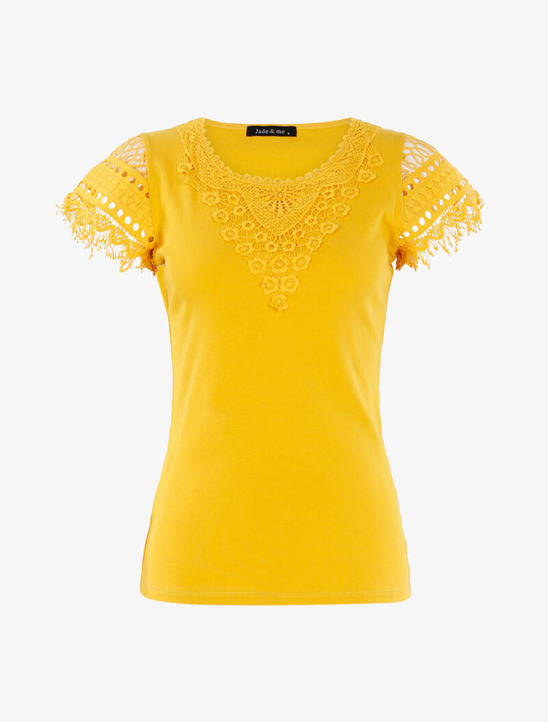 T-shirt à empiècement crochet - jaune - 3