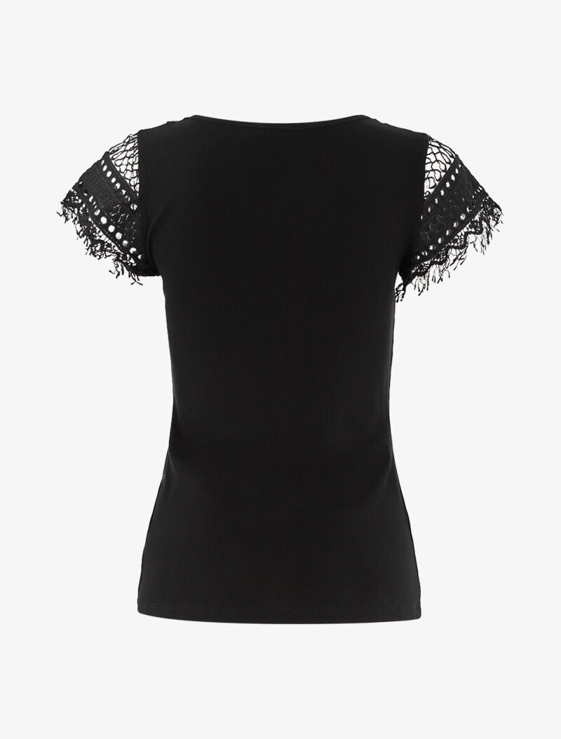 T-shirt à empiècement crochet - noir - 2