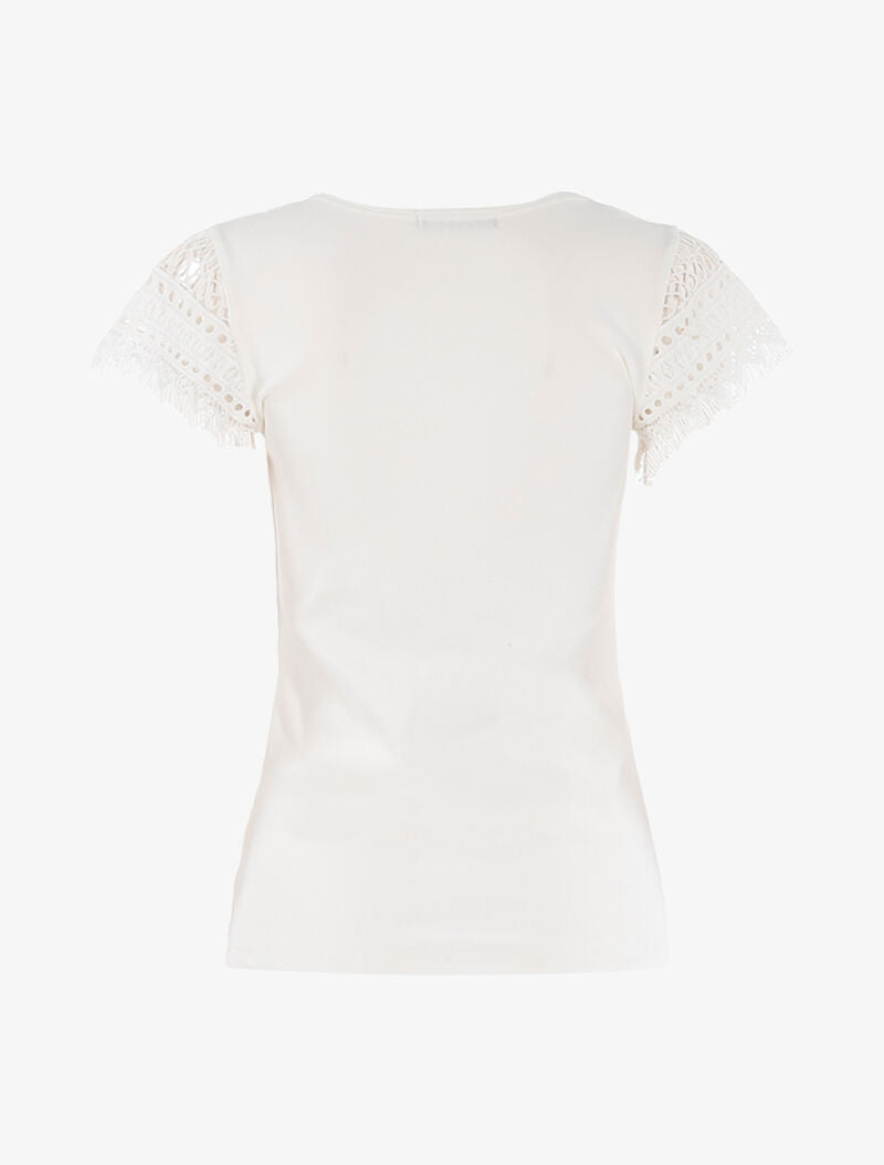 T-shirt à empiècement crochet - ecru - 2