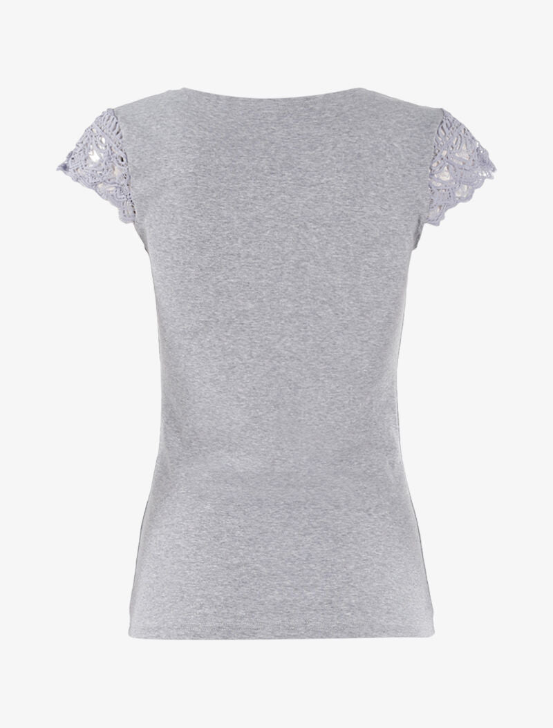 T-shirt à mancherons en crochet - gris clair - 2