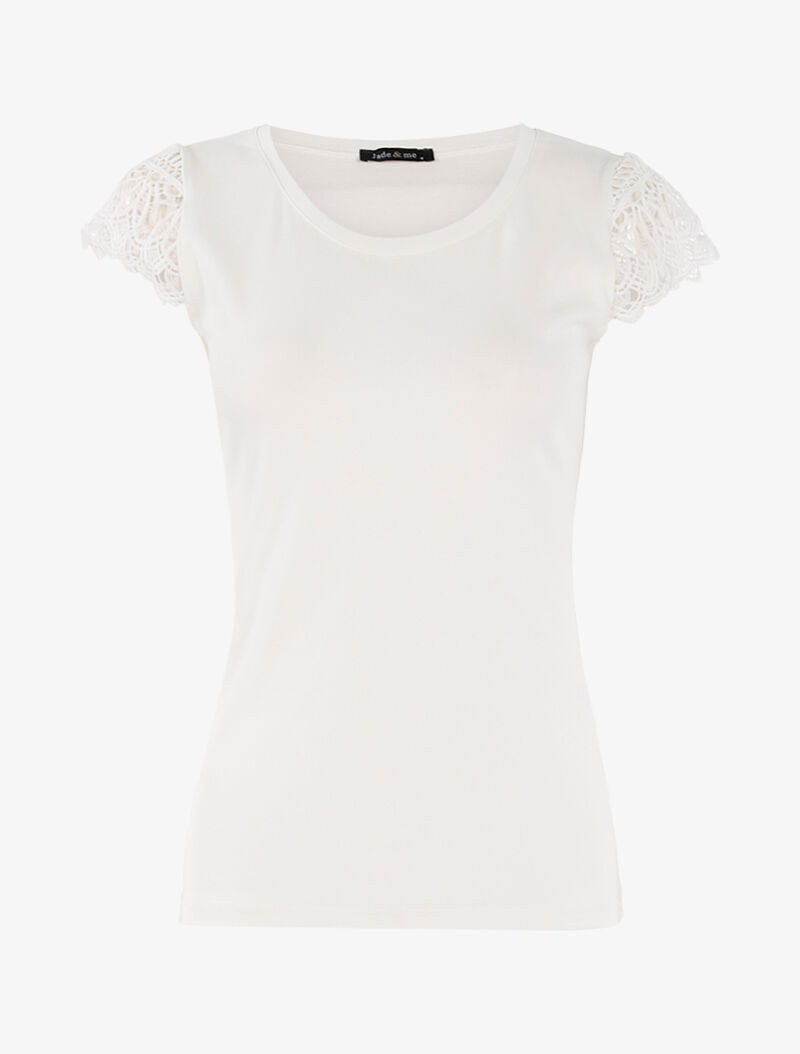 T-shirt à mancherons en crochet - ecru - 1