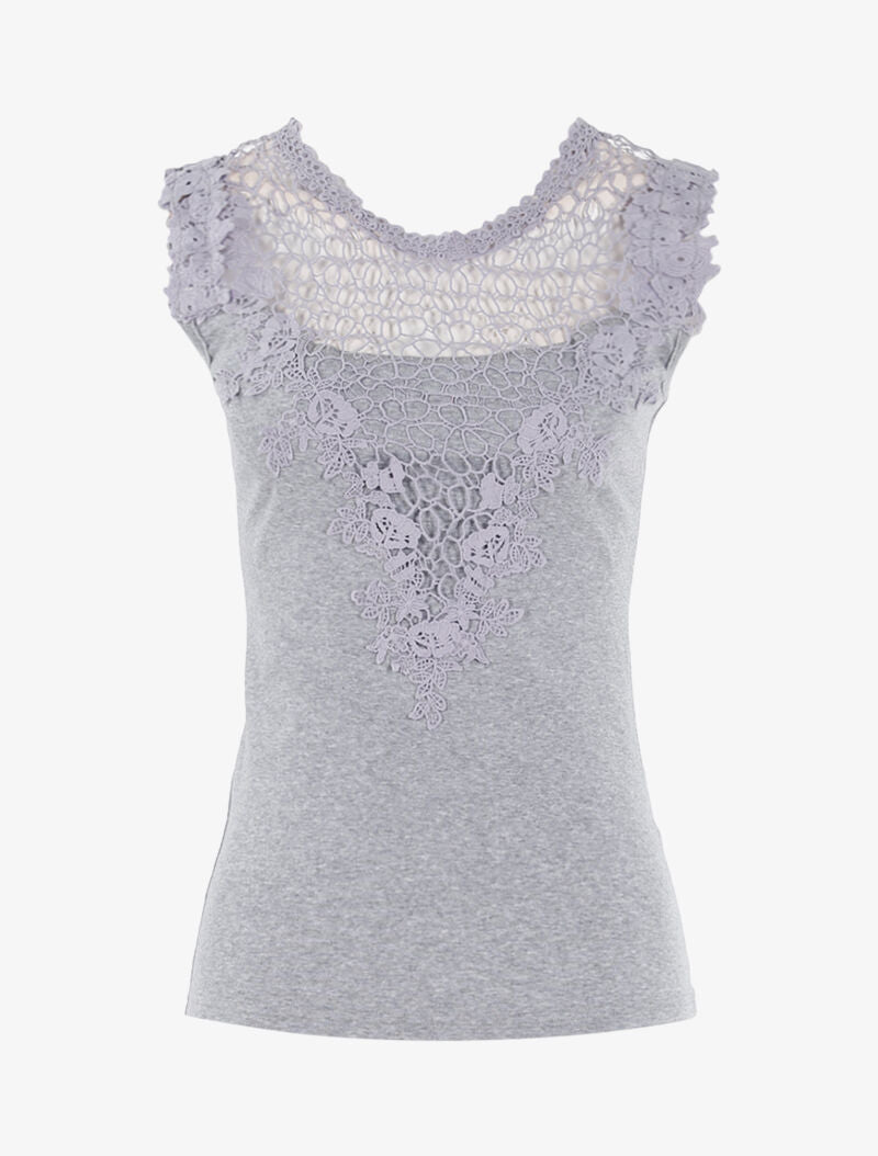 Top à détails ajourés en crochet - gris clair - 1