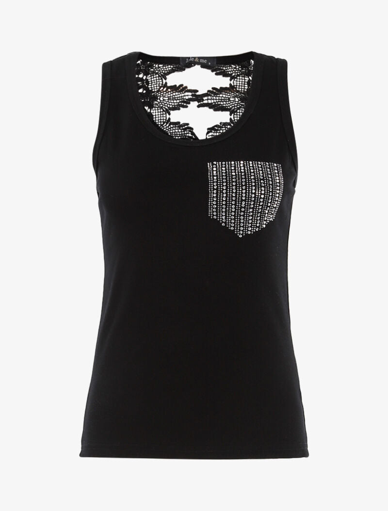 Débardeur strass en forme de poche - noir - 1