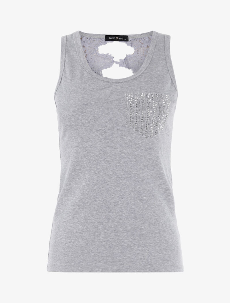 Débardeur strass en forme de poche - gris chiné - 3