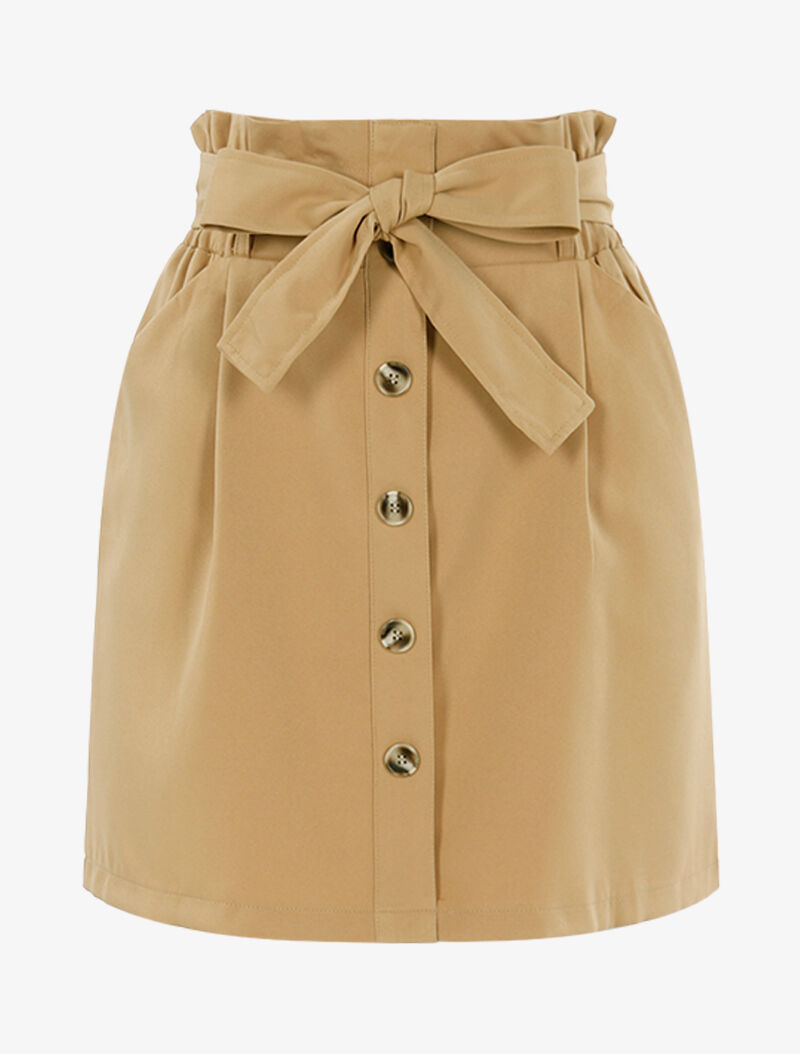 Jupe taille haute à boutonnière - camel - 3
