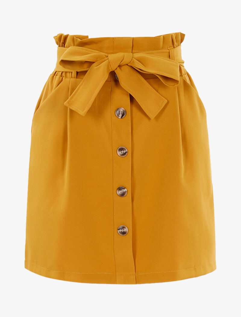 Jupe taille haute à boutonnière - jaune - 3