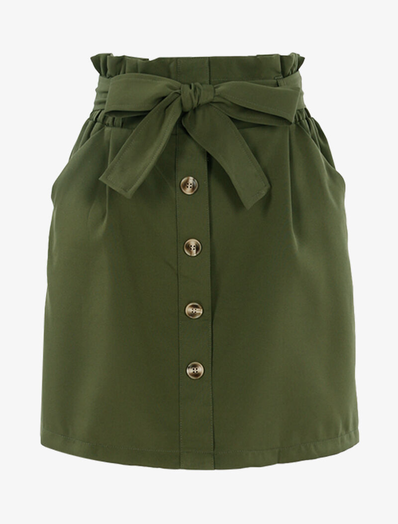 Jupe taille haute à boutonnière - kaki - 3