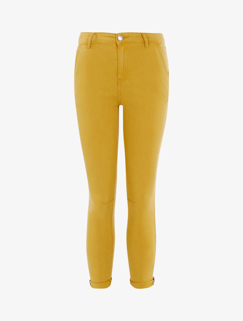 Jeans 7/8 High-Waist Skinny mit Paspeln an den Knöcheln - Senf