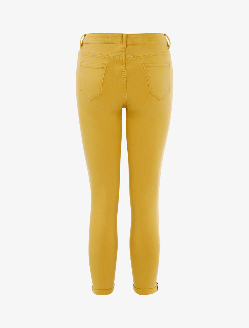 Jeans 7/8 High-Waist Skinny mit Paspeln an den Knöcheln - Senf