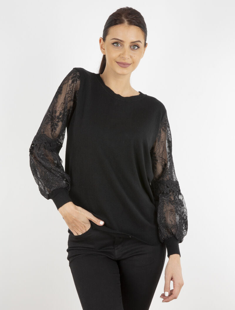 Pull à manches bouffantes stylisées - noir - 4