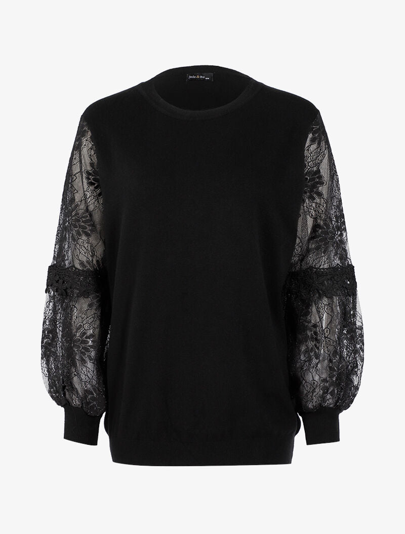 Pull à manches bouffantes stylisées - noir - 2