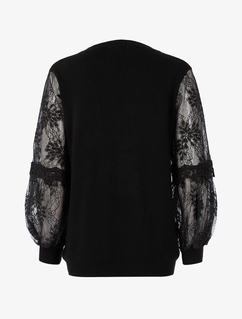 Pull à manches bouffantes stylisées - noir - 3