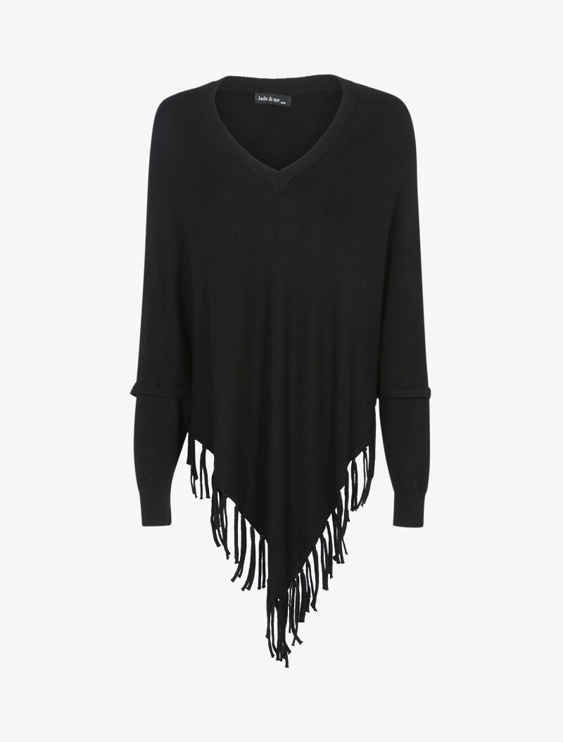 Pull poncho à franges - noir - 3