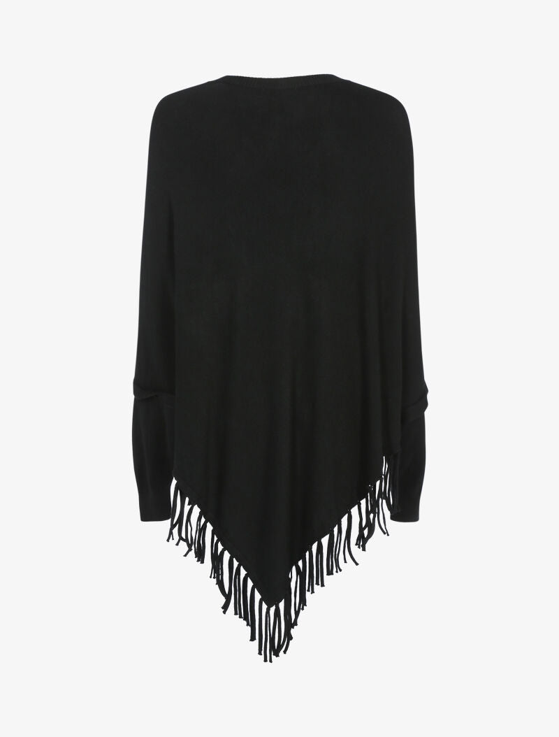 Pull poncho à franges - noir - 2
