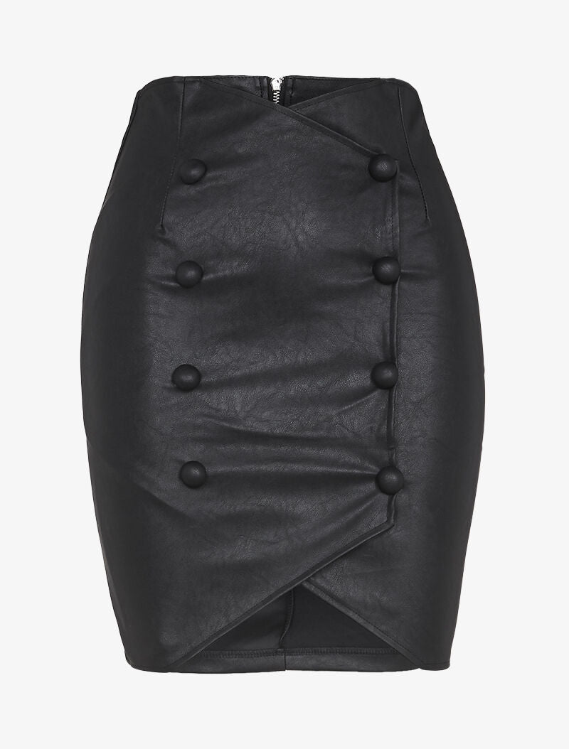 Mini jupe style portefeuille à boutons - noir - 3