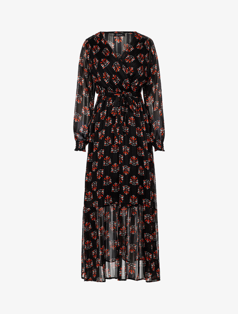Robe longue cache-coeur imprimé fleurs abstraites - noir - 2