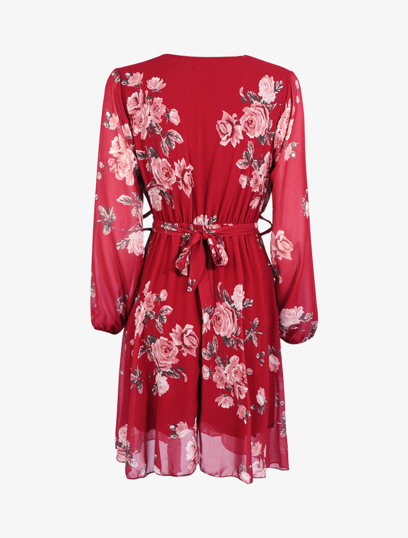 Robe fleurie à ceinture intégrée - bordeaux - 2