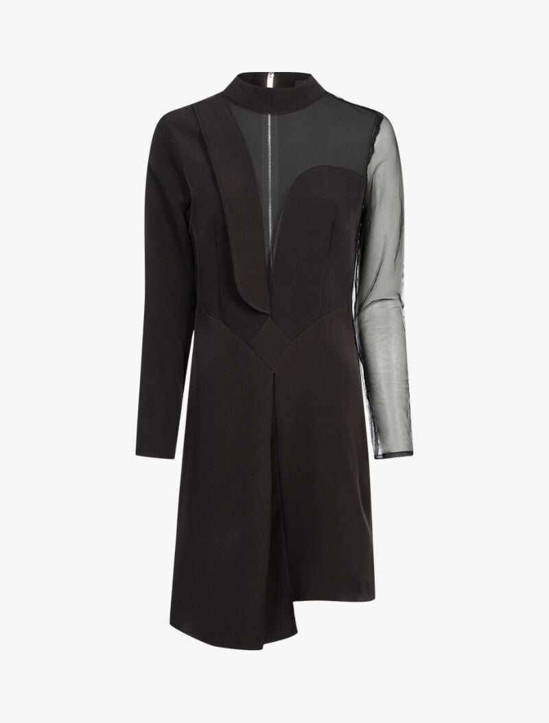 Robe asymétrique bi matière - noir - 3
